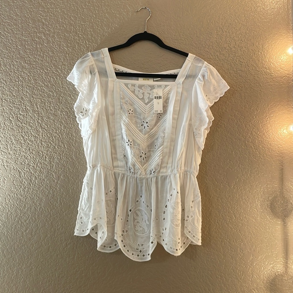 NWT Cream-colored peplum top, size 12. Maeve by Anthropologie.